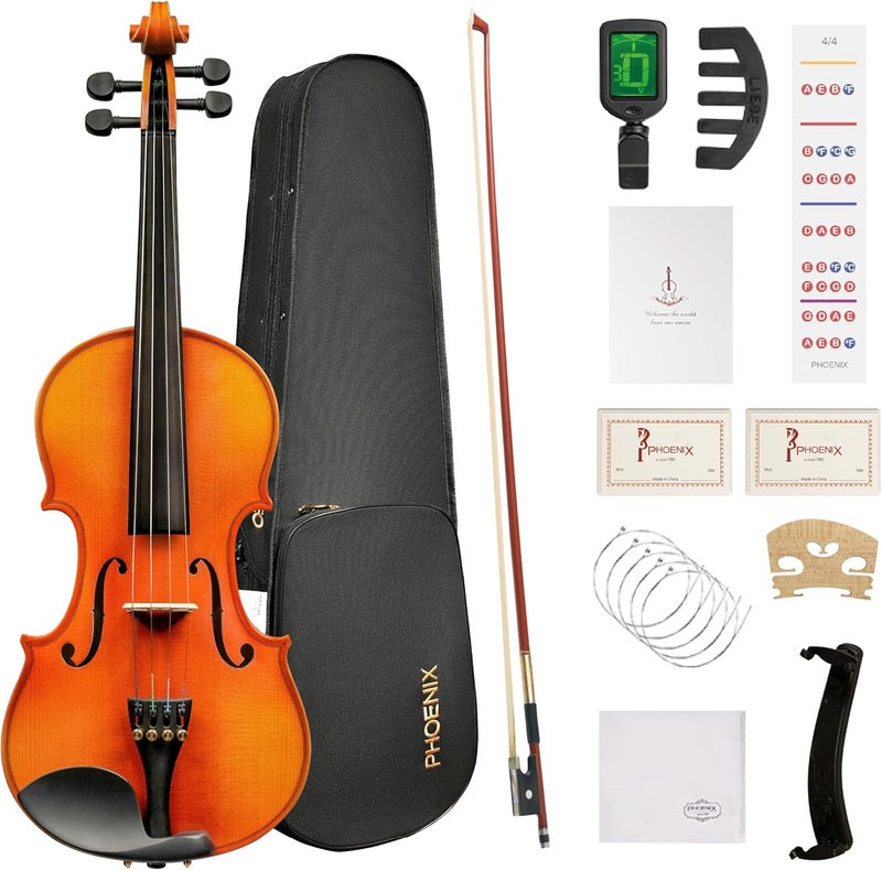 Phoenix Violin 4/4 Full Size Kit, Violin Fiddle Set for Beginner Adults Student with Rosewood Bow Extra Strings & Bridge (Sunset) - Image 1